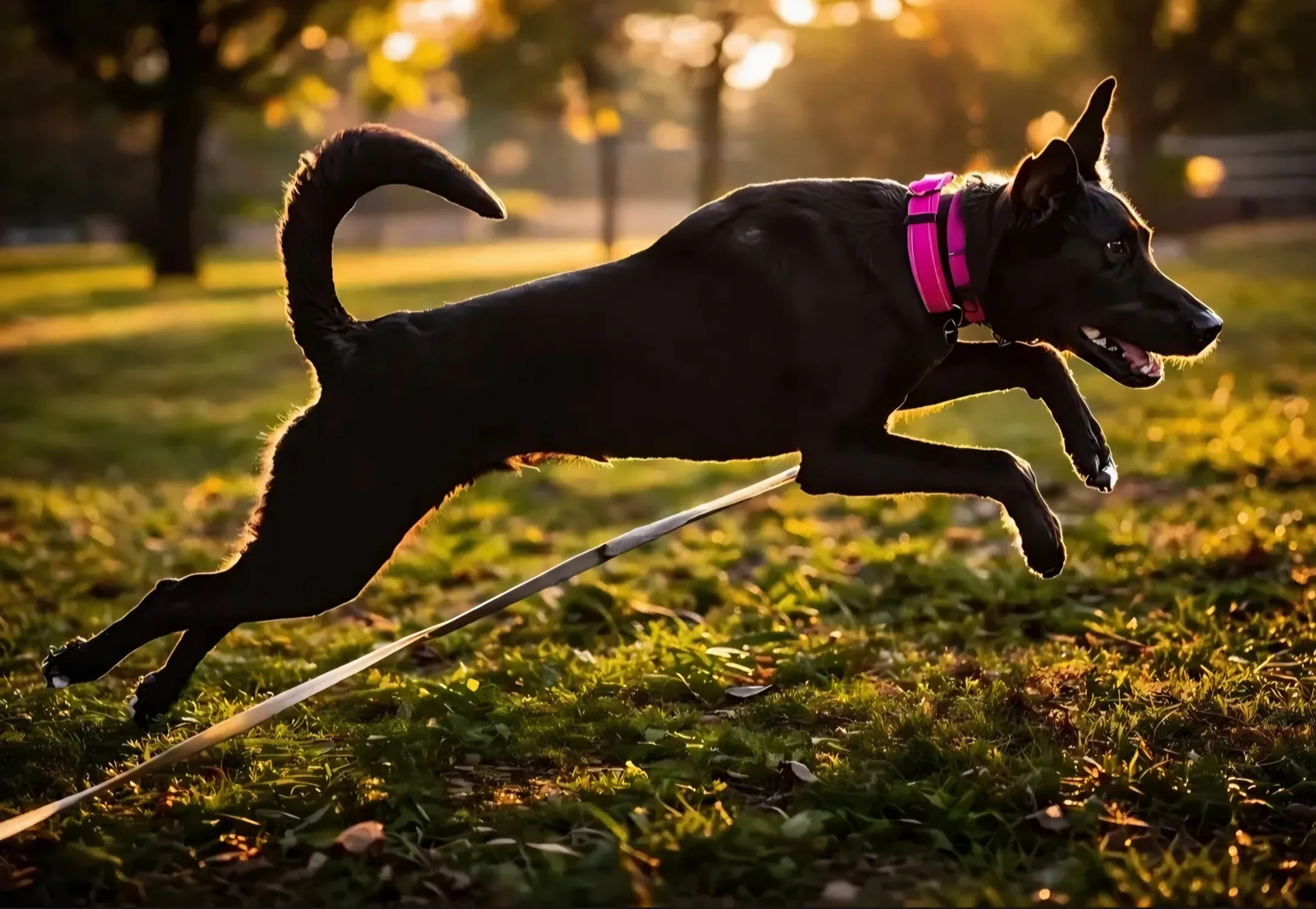 A dog running at full stride during off-leash recall training in Burlington, IL